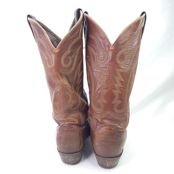 Justin Western Boots Ostrich Quill Snake Brown Leather Pull On Cowboy Shoes 8.5D - Picture 5 of 11